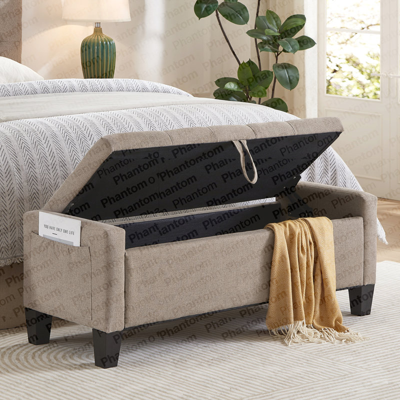 Ottoman With Storage, Storage Ottoman Bench With Safety Hinge 350 Lbs Weight, Upholstered Entryway Bench With Seating For Bedroom, Living Room - LINEN