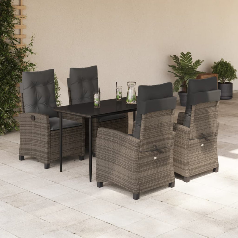 Ensemble repas de patio 5 pièces avec coussins en polyester Latitude Run®, H 29,1 po x l 55,1 po x P 27,6 po, 4