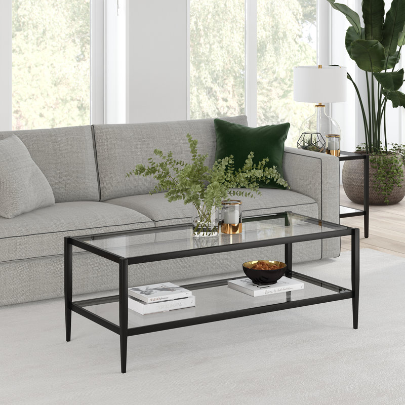 Hera Four Leg Coffee Table with Storage, Blackened Bronze, 43.2 cm H x 114.3 cm W x 50.8 cm D