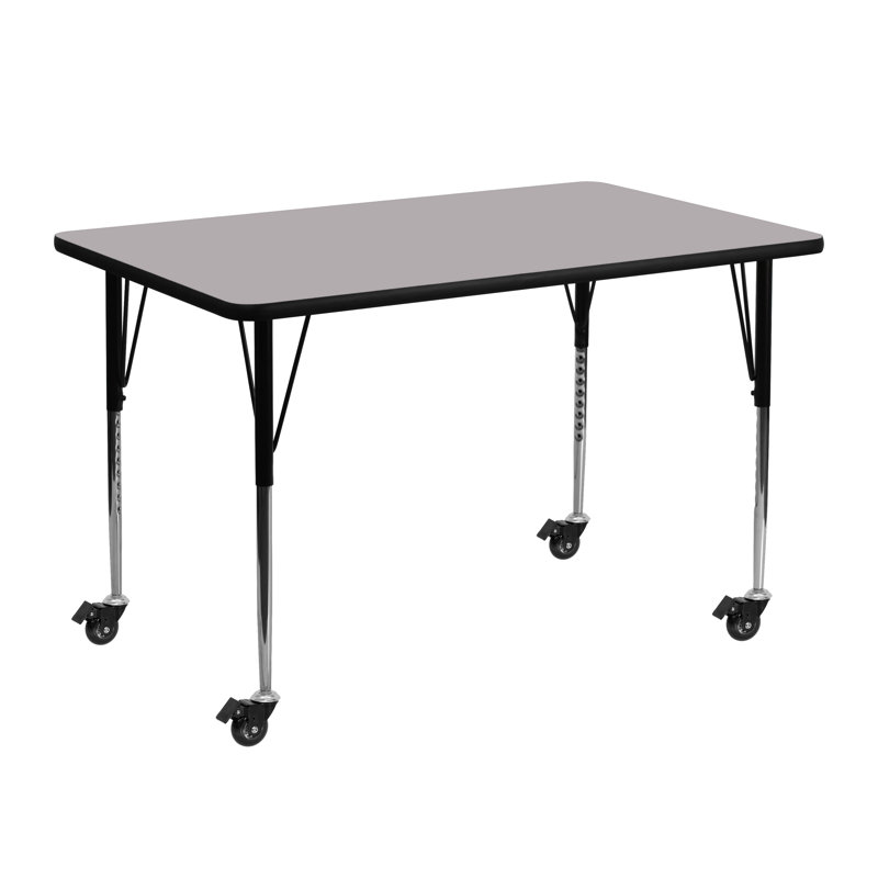 Goddard Mobile 24''W x 48''L Rectangular HP Laminate Activity Table - Adjustable Legs, Gray, 24"W x 48"D x 22.25" - 30.37"H