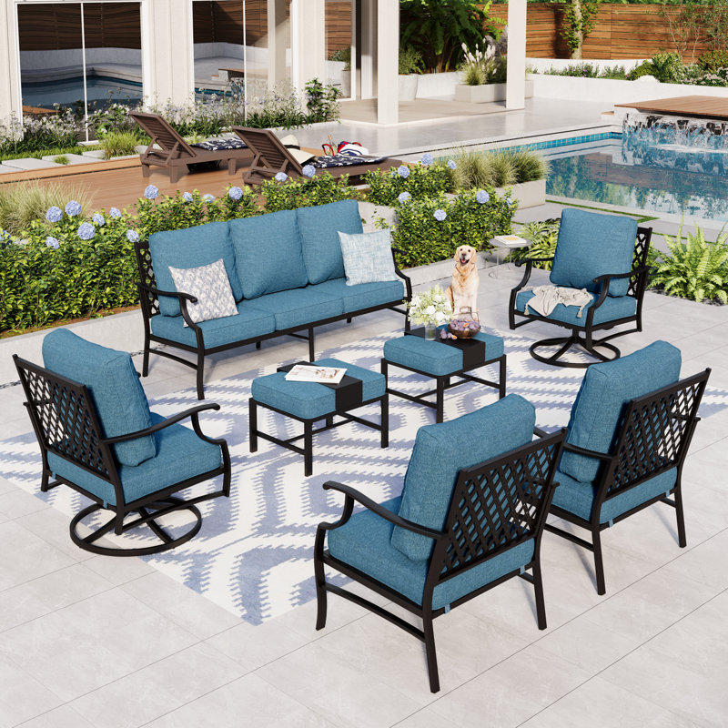 Ensemble de conversation de patio pour 9 personnes avec 2 fauteuils pivotants Akadian, Non