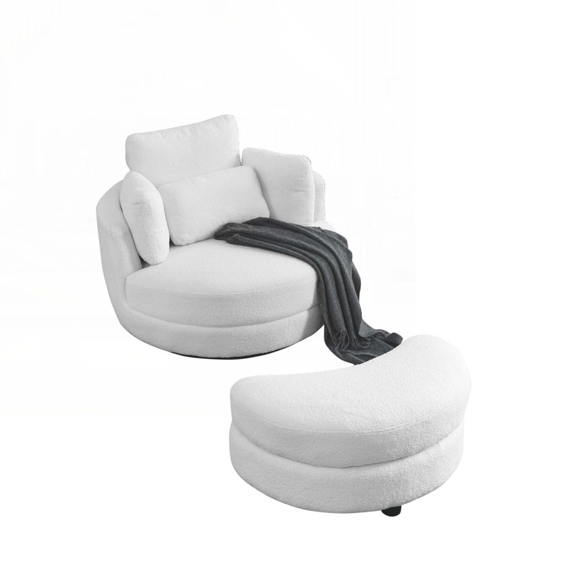 Fabric Upholstered Club Chair with Wood Legs, Ivory