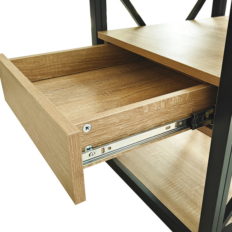Table de chevet pour la chambre à coucher et le salon: table de bout moderne avec tiroir, bois naturel, verre trempé, rangement intelligent à plusieurs niveaux et côté standard de style industriel - Structure fonctionnelle en X stable