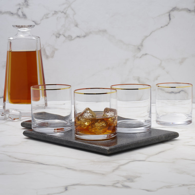 Julie Gold Rimmed Lead-Free Crystal Double Old Fashioned Glasses Set