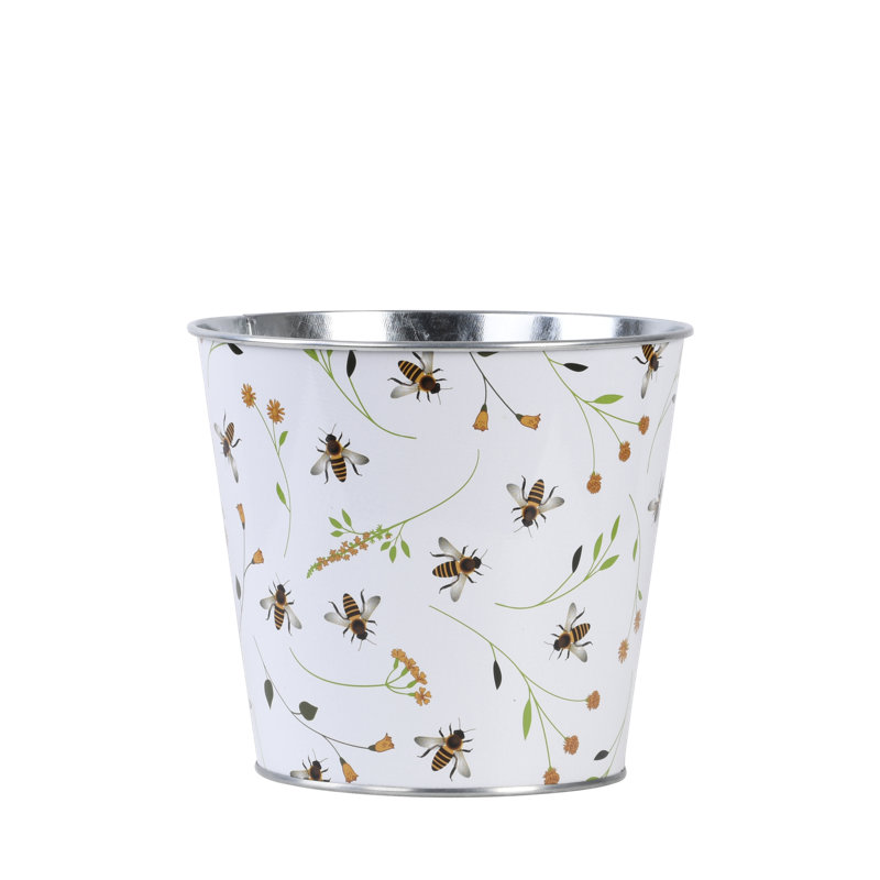 Bee Print Round Zinc Flower Pot