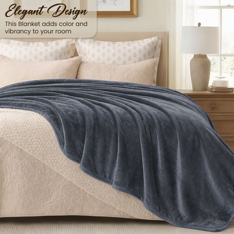 Jeté en flanelle de qualité supérieure, Grey, Queen