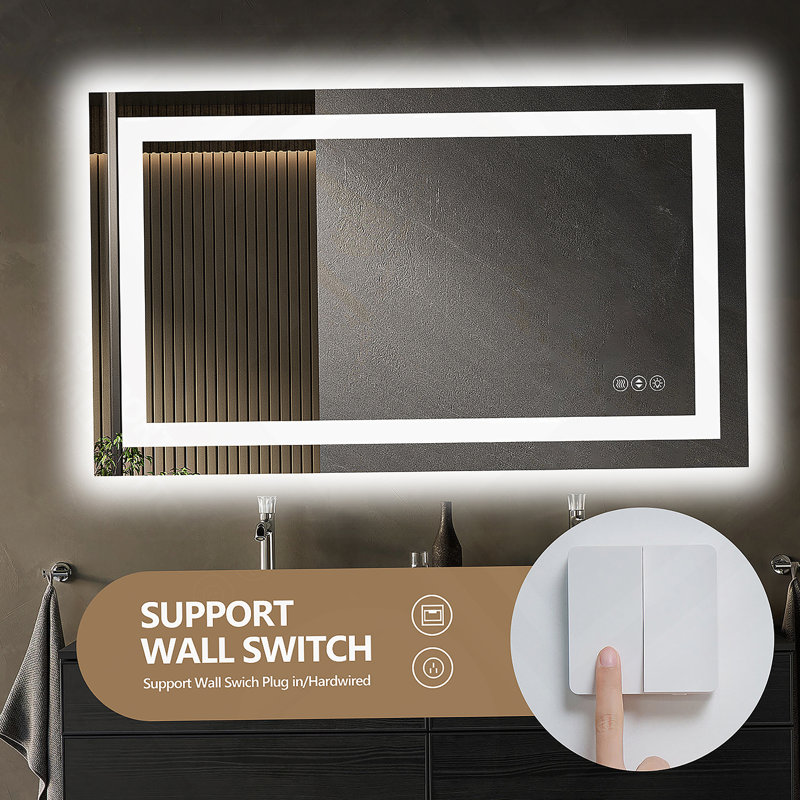 Miroir de salle de bain 60 po x 28 po à DEL sans cadre, miroir intelligent, 28 po x 60 po