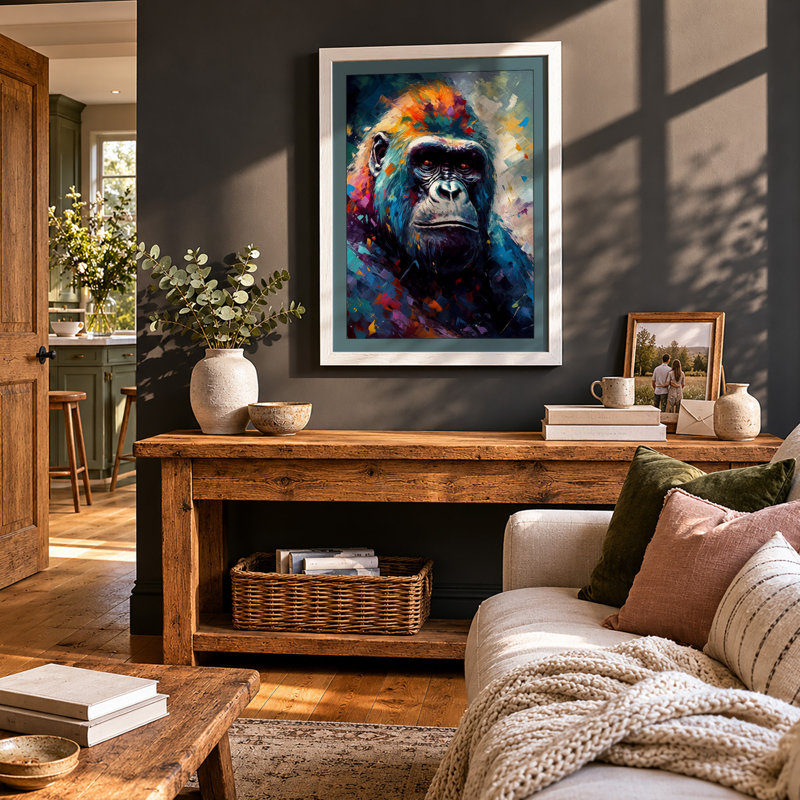 Chimpanzee in Colour Modern 1 Piece Single Picture Frame Wall Art, A4 - 29.7 x 21.0 cm, White