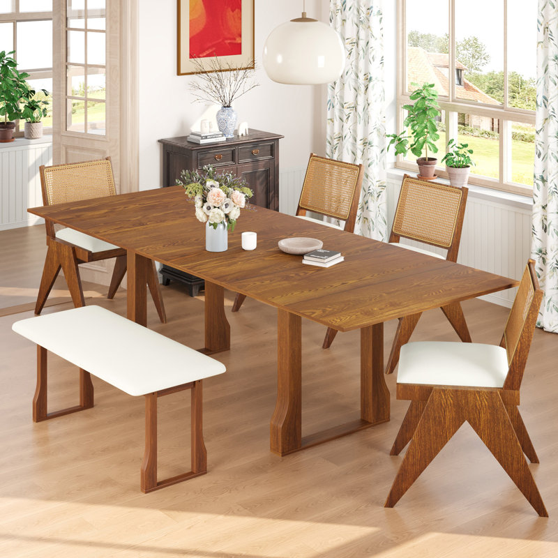 Ensemble de table de salle à manger extensible 6 pièces 82,7 pouces Modern, Noyer, Blanc/noyer