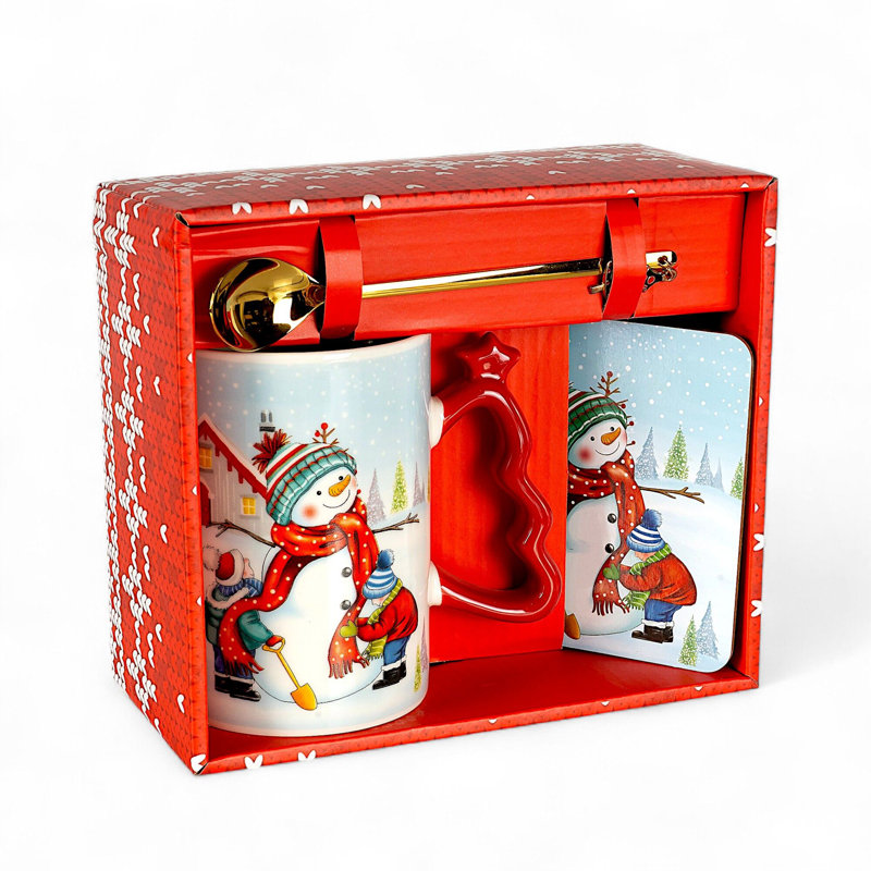Snowman Mug With Coaster And Spoon In Gift Box