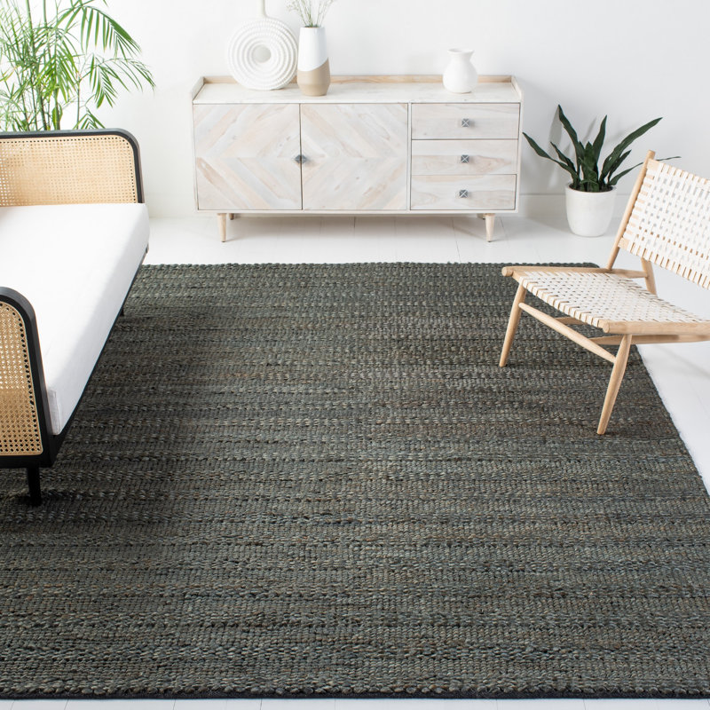 Paucar Natural Fiber Hand Woven Jute/Cotton Solid Color Rug in Charcoal Gray, Rectangle 4' x 6'