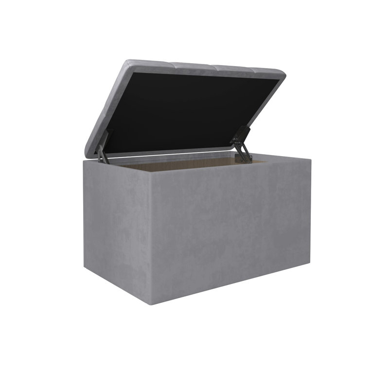 Banc de rangement rembourré Hamman, Gris argenté, H 18,5 po x l 30 po x P 18,5 po