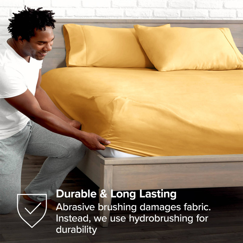 Deep Pocket Microfiber Brushed Fitted Sheet, Super King (6'), Ochre