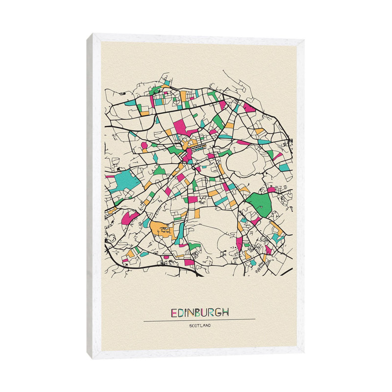 Edinburgh, Scotland Map by Ayse Deniz Akerman - Floater Frame Gallery-Wrapped Canvas Giclée on Canvas