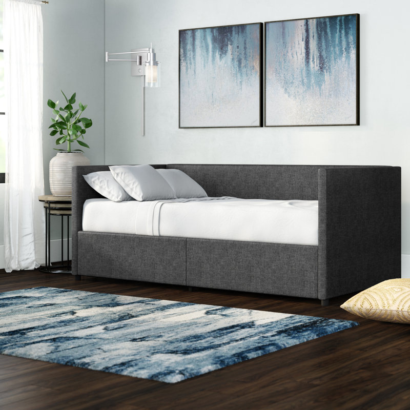 Dmitry Upholstered Daybed with Drawers, Gray, Full
