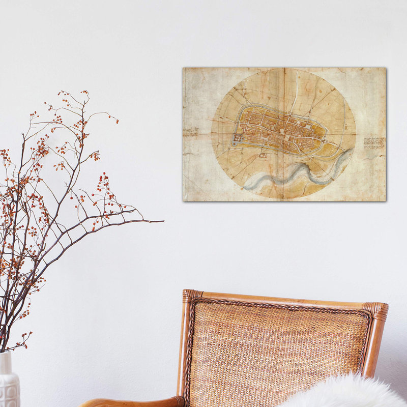 Map Of Imola, 1502 by Leonardo Da Vinci - Wrapped Canvas Print, 66.04 cm H x 45.72 cm W x 1.91 cm D