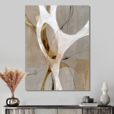 Gold White Abstract Modern Shapes - Abstract Shapes Wall Art For Living Room, Gold Modern Canvas Print