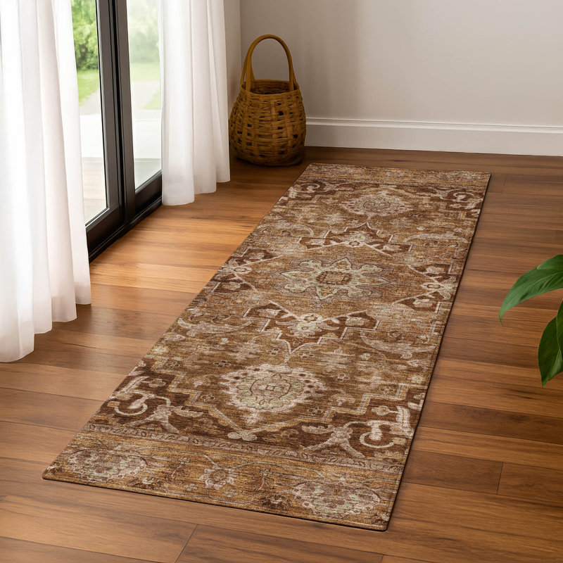 Premium Machine Washable Mayfield  global Rug, 2'3" x 7'6" Runner, Terracotta