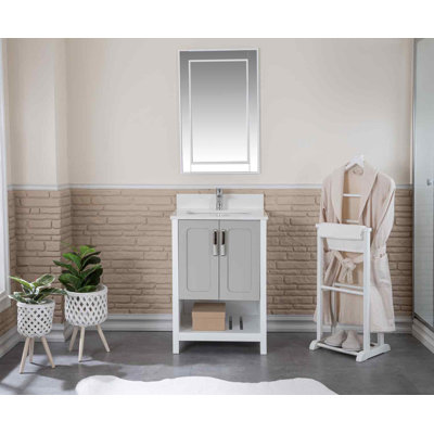 Florin 24'' Free-standing Single Bathroom Vanity with Quartz Vanity Top & Mirror -  Adorn Vanity, AVFLCG24