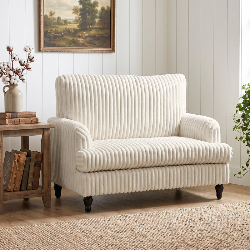 Upholstered Corduroy Armchair, Cream, Black Corduroy