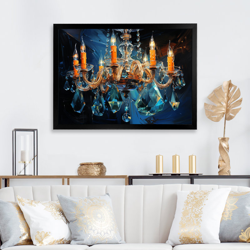 «Chandelier Dynamic Reflections», reproduction sur toile, Cadre photo noir, H 24 po x l 32 po x P 1 po
