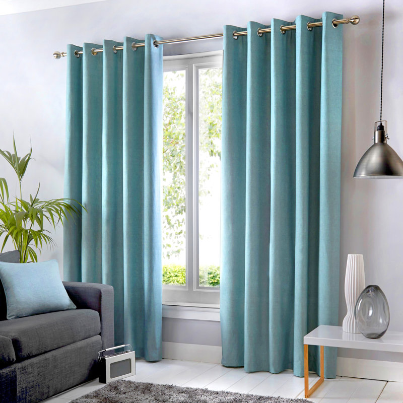 Cotton Blend Room Darkening Curtain Pair, Duck Egg, Width 168 x Drop 229 cm