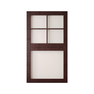 48x84 Red Mahogany Color 5-Lite Frosted Glass Design Finished Unassembled Solid Wood Sliding Barn Door Only