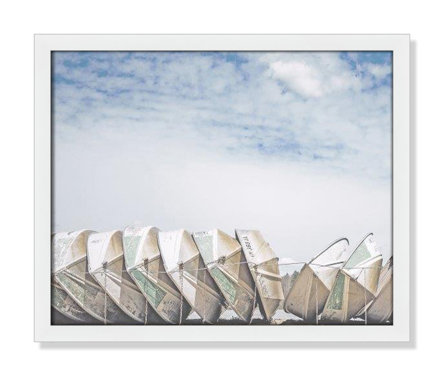 Hennecy "Wooden Boats" Print by Leah Straatsma, 16" H x 19" W x 1.25" D, Satin White