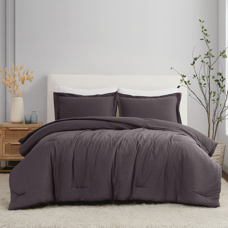 Nena Linen Standard Bedding, Charcoal , Queen Comforter + 2 Standard Shams