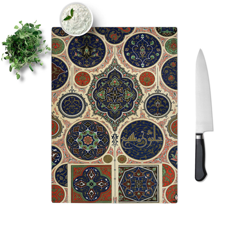 Tempered Glass Arabian Chopping Board, 20 cm W x 28.5 cm L