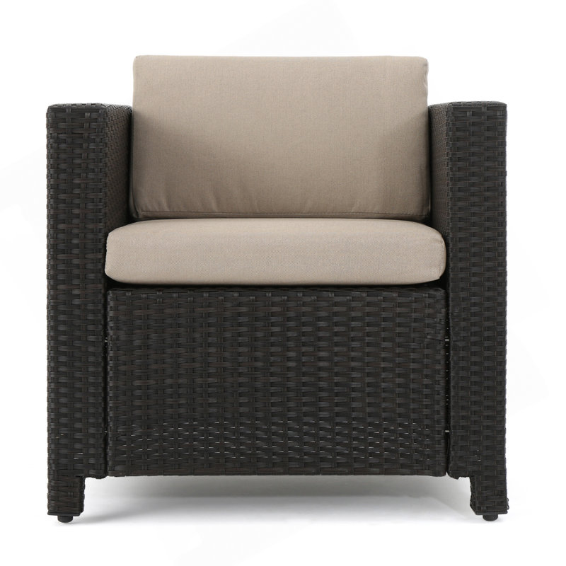 Ensemble 4 pièces PUERTA, Coussin beige / structure brun foncé