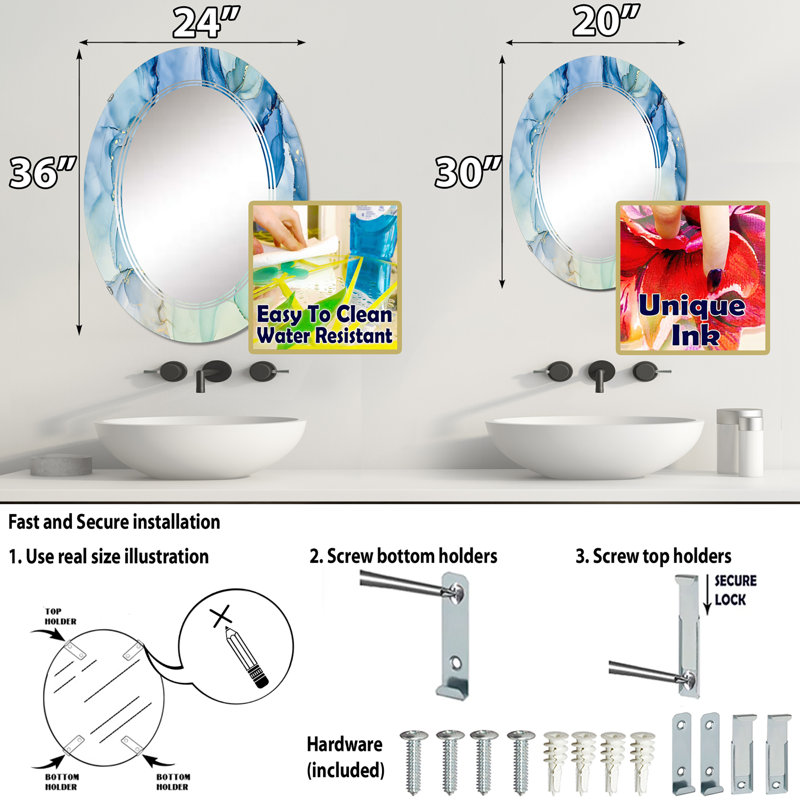 Miroir de salle de bain sans cadre, 36 po x 24 po