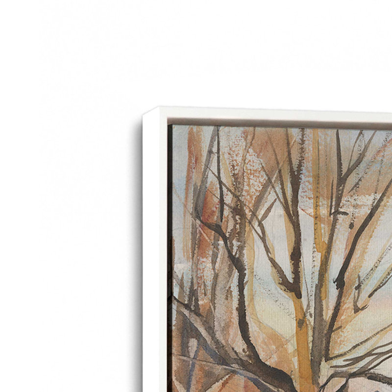 «Red Barn with Barren Trees» par Stephen Calcasola, reproduction d'art sur toile, H 30 po x l 40 po, Blanc