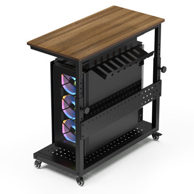 Support pour ordinateur réglable avec roulettes, chariot à roulettes pour PC à 2 niveaux avec gestion des câbles, support de bureau d'ordinateur réglable en hauteur pour les jeux de bureau à domicile, rétro