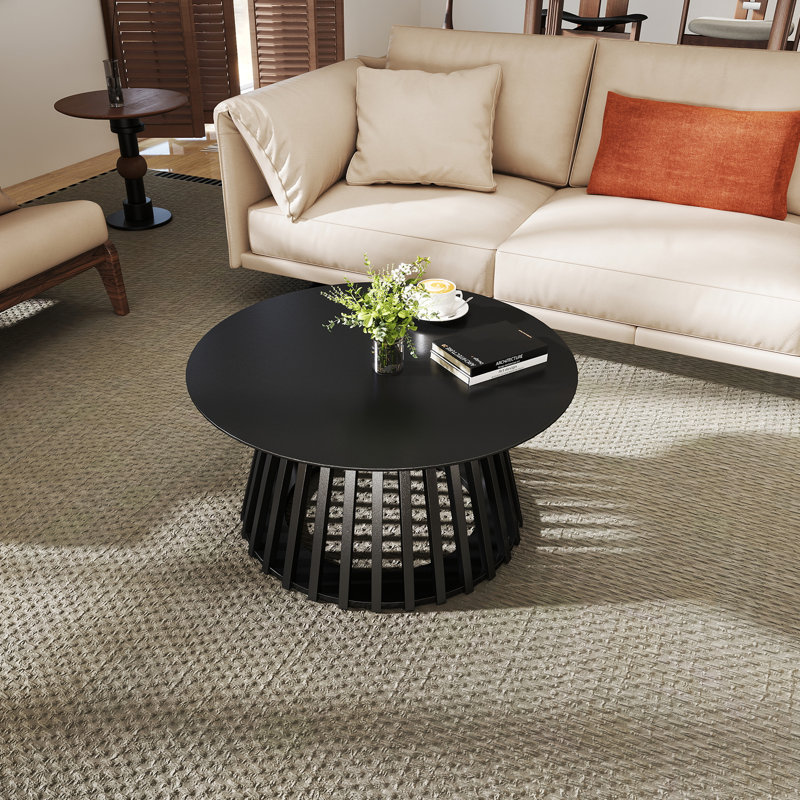 Solid Wood Base Single Coffee Table Round Coffee Table Modern Tea Table For Living Room, Black