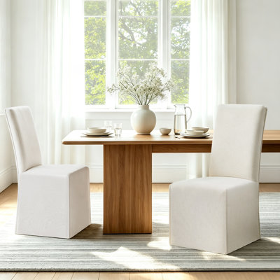 Chaise de salle à manger à haut dossier en lin avec housse amovible en tissu (ensemble de 2)
