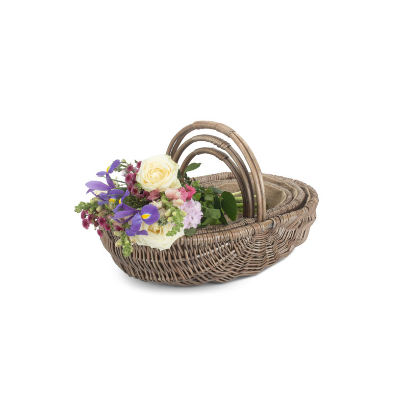 August Grove Shallow Lined Trug Wicker 3 Piece Basket Set