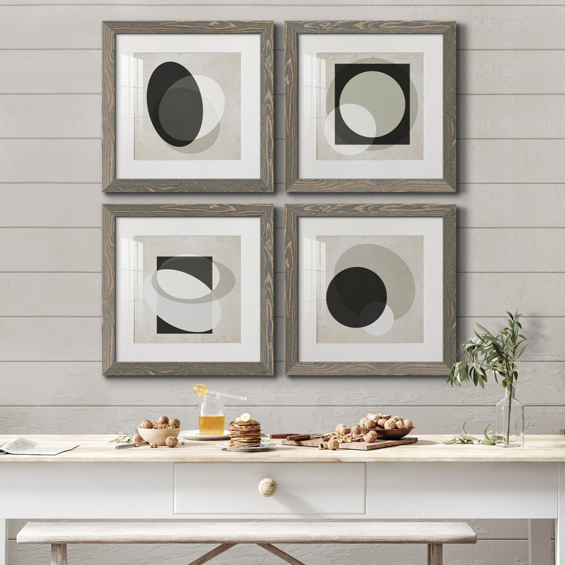 Moderniste Neutre I - ensemble de 4 impressions sur toile encadrées, H 27,5 po x l 110 po x P 1,5 po, Toile grise encadrée