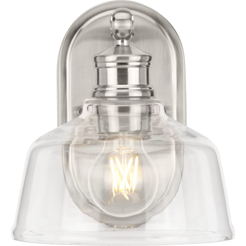 Brushed Nickel 1-Light Vanity Fixture with Clear Glass Shade