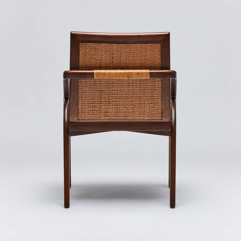 Delray 19'' H Upholstered Mahogany Armchair, Chestnut, Straw Faux Linen