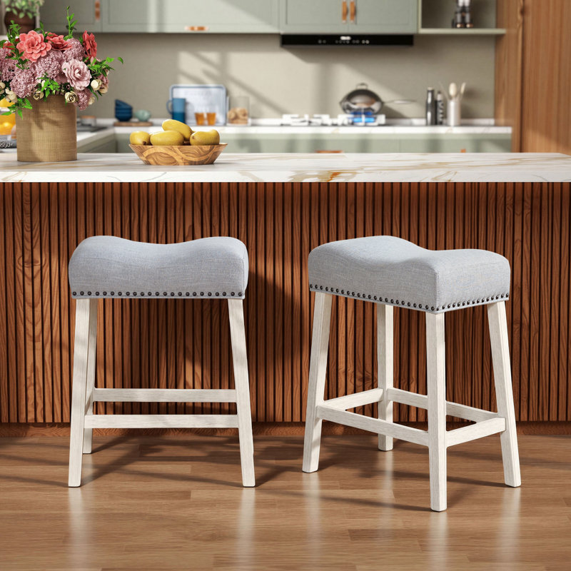 Midsomer Upholstered Counter Stool with Solid Wood Frame, Light Gray