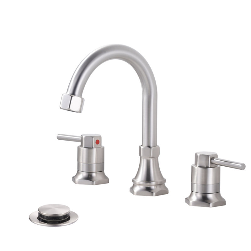 8 In. Widespread Double Handle High Arc Bathroom Faucet With Drain Kit Included In Brushed Nickel, Brushed Nickel