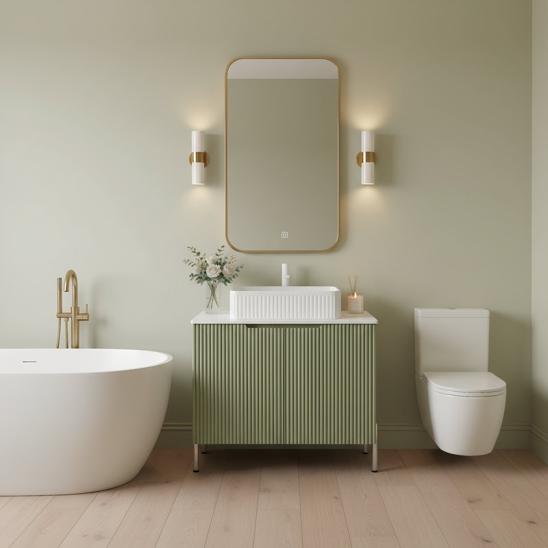 Meuble-lavabo de salle de bain 30 po, lavabo en céramique, plateau en pierre de Carrare, Vert
