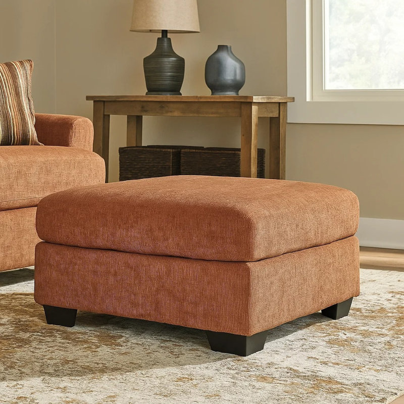 Avie Oversized Accent Ottoman, White Polyester Cushion, 38 Inch, Burnt Orange