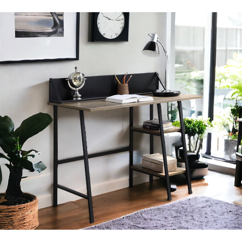 Bureau d'écriture moderne en chêne avec plateau stable en métal et pieds noirs pour bureau