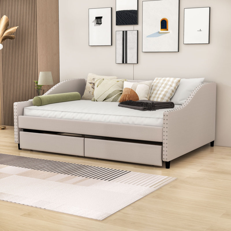  Arnav Full / Double Daybed with Two Drawers, Beige