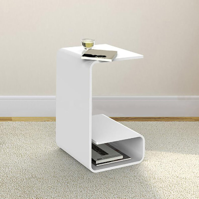 Modern Acrylic End Table With Storage C-Shaped Side Table, White