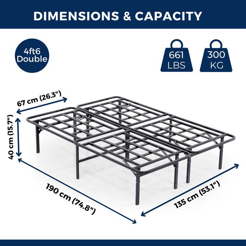 Noise Smartbase Foldable Metal Platform Bed Frame Foundation/Basics, Solid Premium Steel Mesh Base, Double (4'6)
