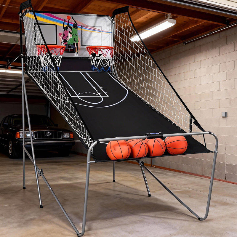 Jeu d'arcade de basketball pour 2 joueurs - fusillade électronique pliable avec pointage à DEL, 8 modes de jeu, 4 balles et pompe à air