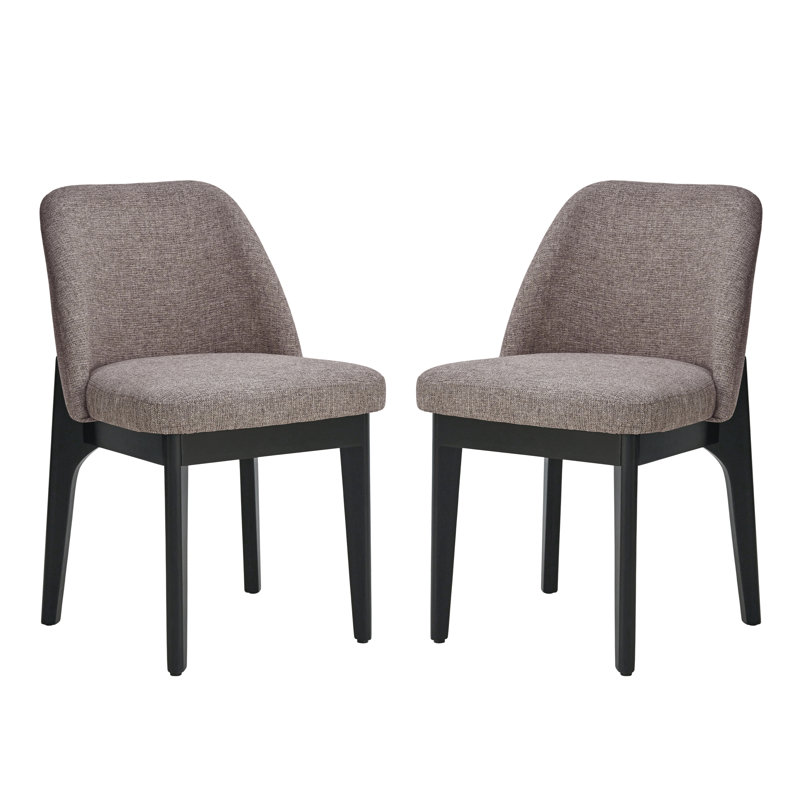 Bason 19.5" H Polyester Upholstered Dining Chair With Black Solid Wood Legs, Brown